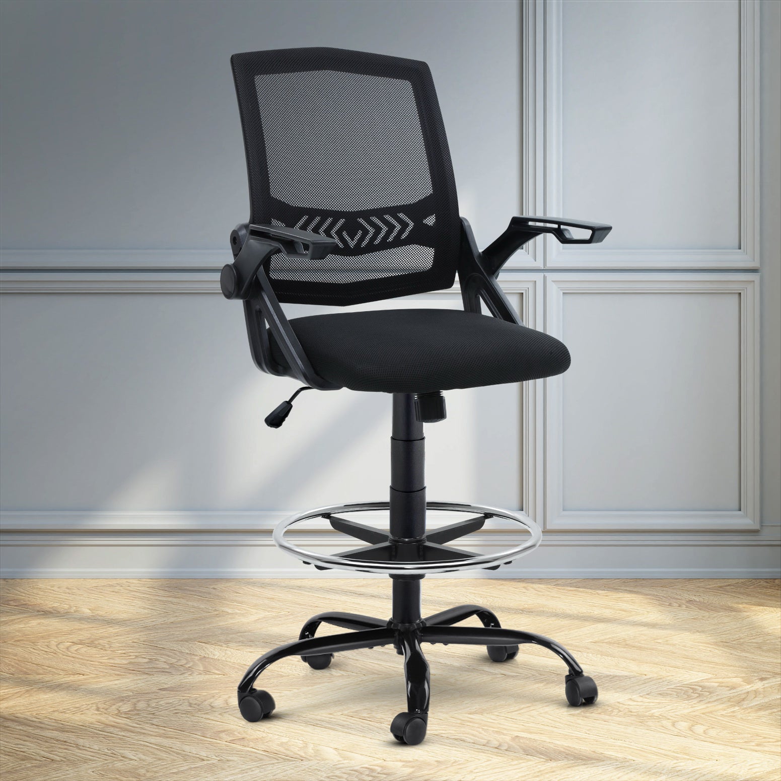 Artiss Office Chair Drafting Stool Mesh Chairs Black 8