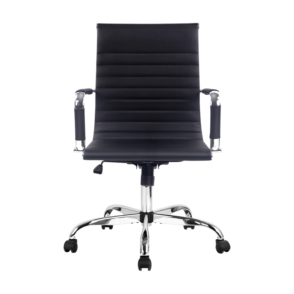 Artiss Office Chair Conference Chairs PU Leather Mid Back Black 3
