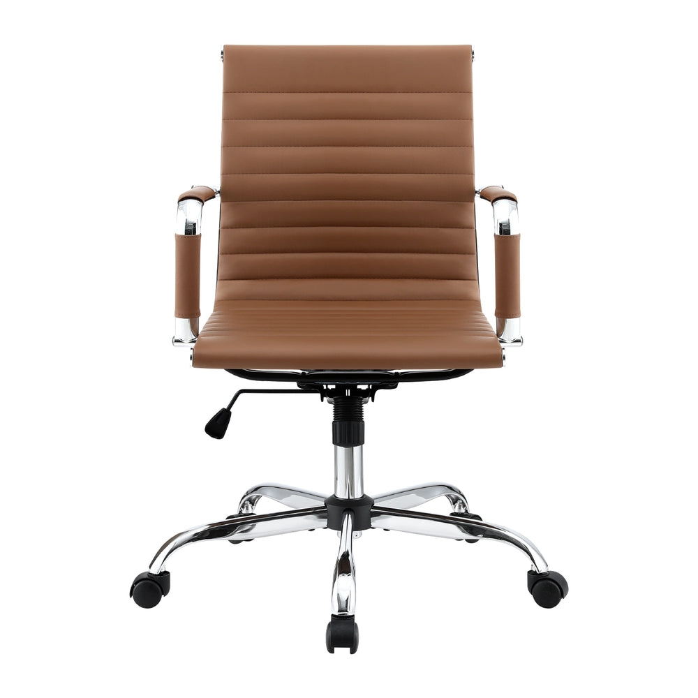 Artiss Office Chair Conference Chairs PU Leather Mid Back Brown 3