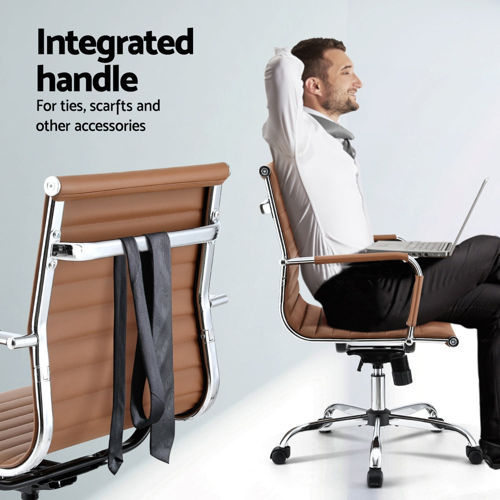 Artiss Office Chair Conference Chairs PU Leather Mid Back Brown 5