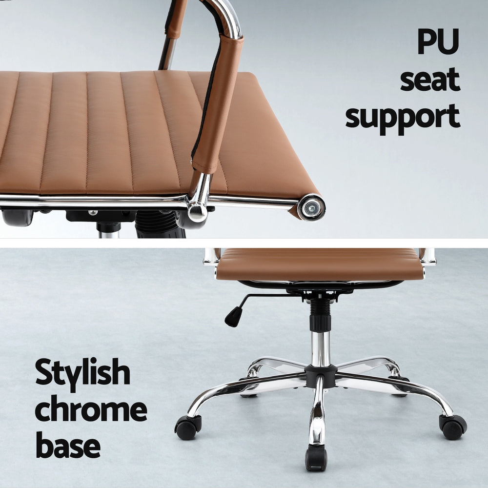 Artiss Office Chair Conference Chairs PU Leather Mid Back Brown 6