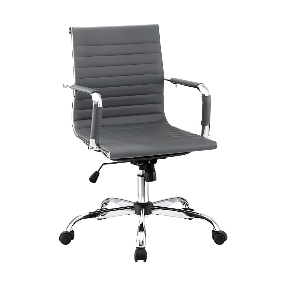 Artiss Office Chair Conference Chairs PU Leather Mid Back Grey 7
