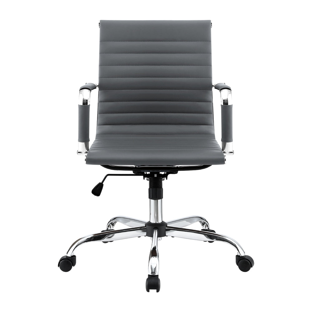Artiss Office Chair Conference Chairs PU Leather Mid Back Grey 3