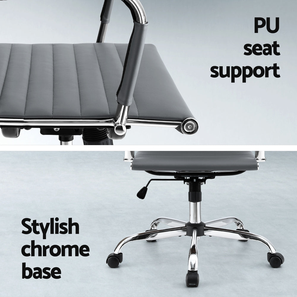 Artiss Office Chair Conference Chairs PU Leather Mid Back Grey 6