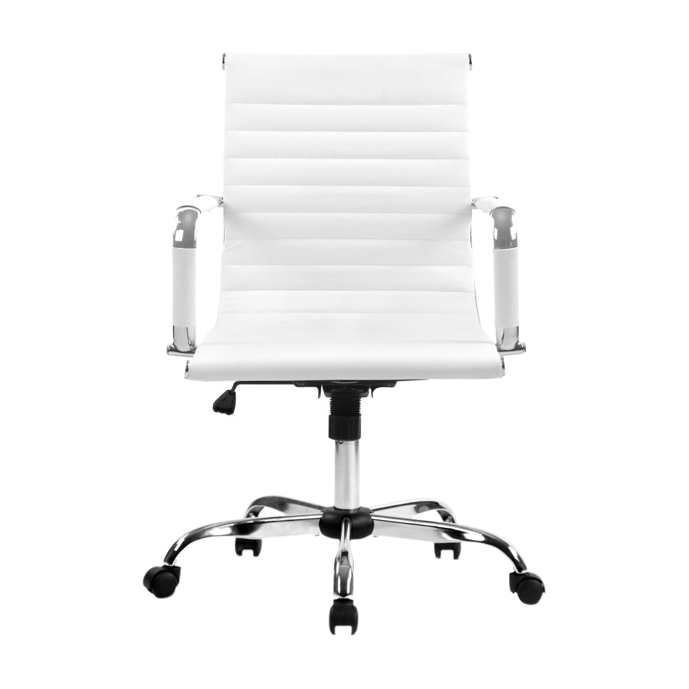 Artiss Office Chair Conference Chairs PU Leather Mid Back White 3