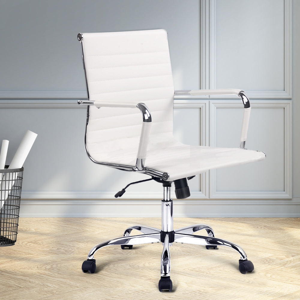 Artiss Office Chair Conference Chairs PU Leather Mid Back White 7