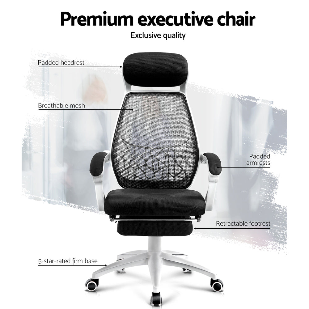Artiss Mesh Office Chair Recliner Black White 4