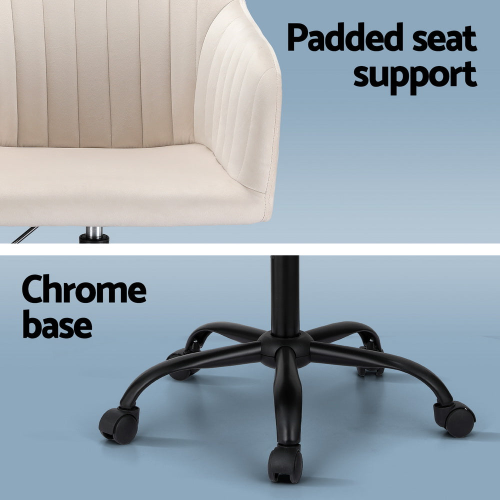 Artiss Office Chair Velvet Seat Cream 6