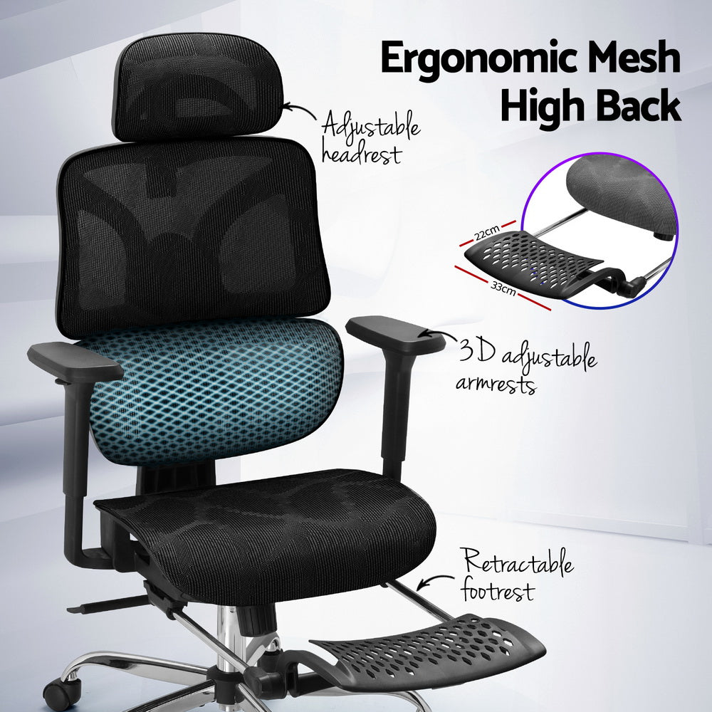 Artiss Ergonomic Office Chair Footrest Black 4