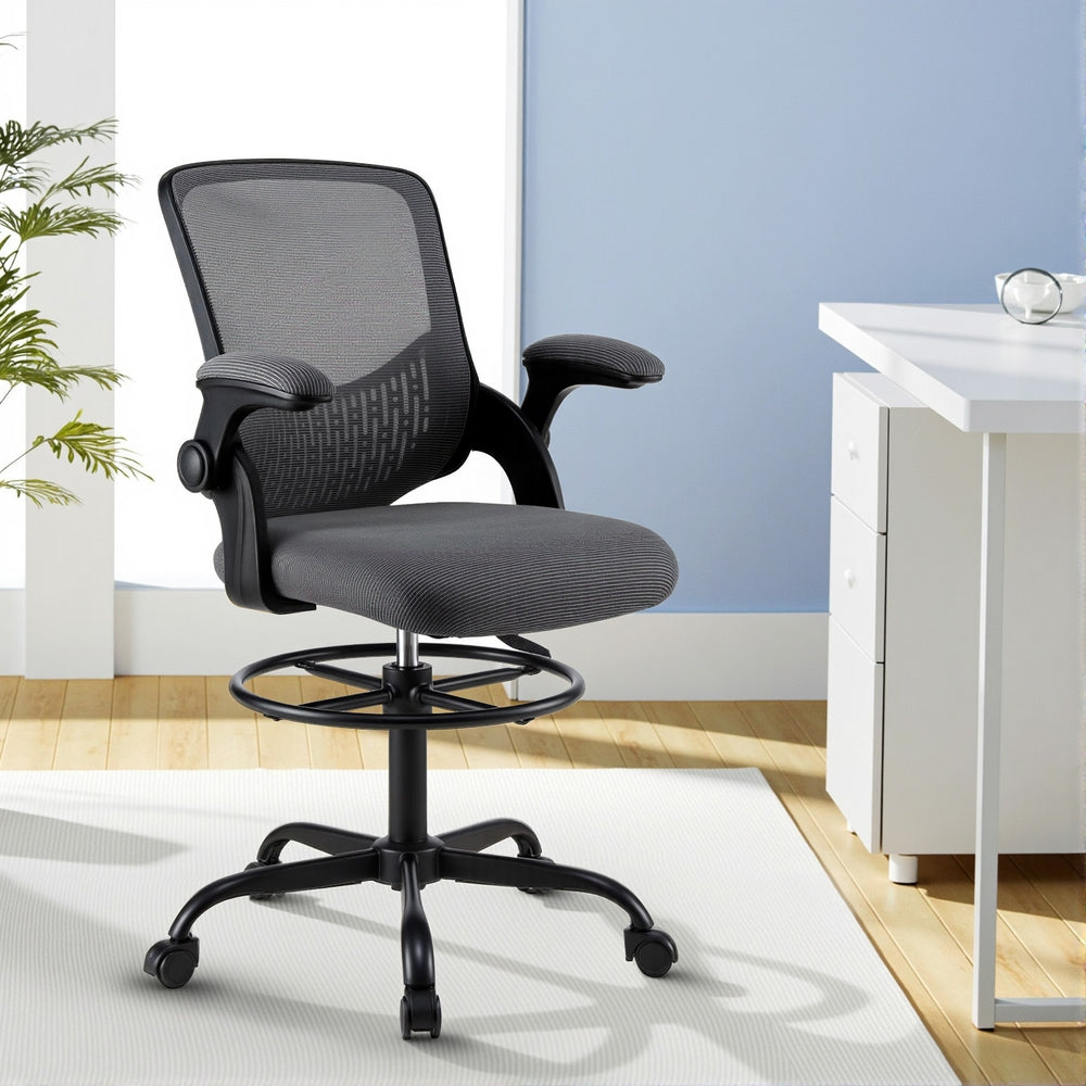 Artiss Office Chair Drafting Chairs Stool Computer Desk Studios Mesh Grey 7