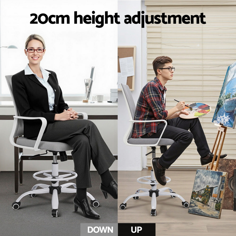 Artiss Office Chair Drafting Chairs Stool Computer Desk Studios Mesh White 4