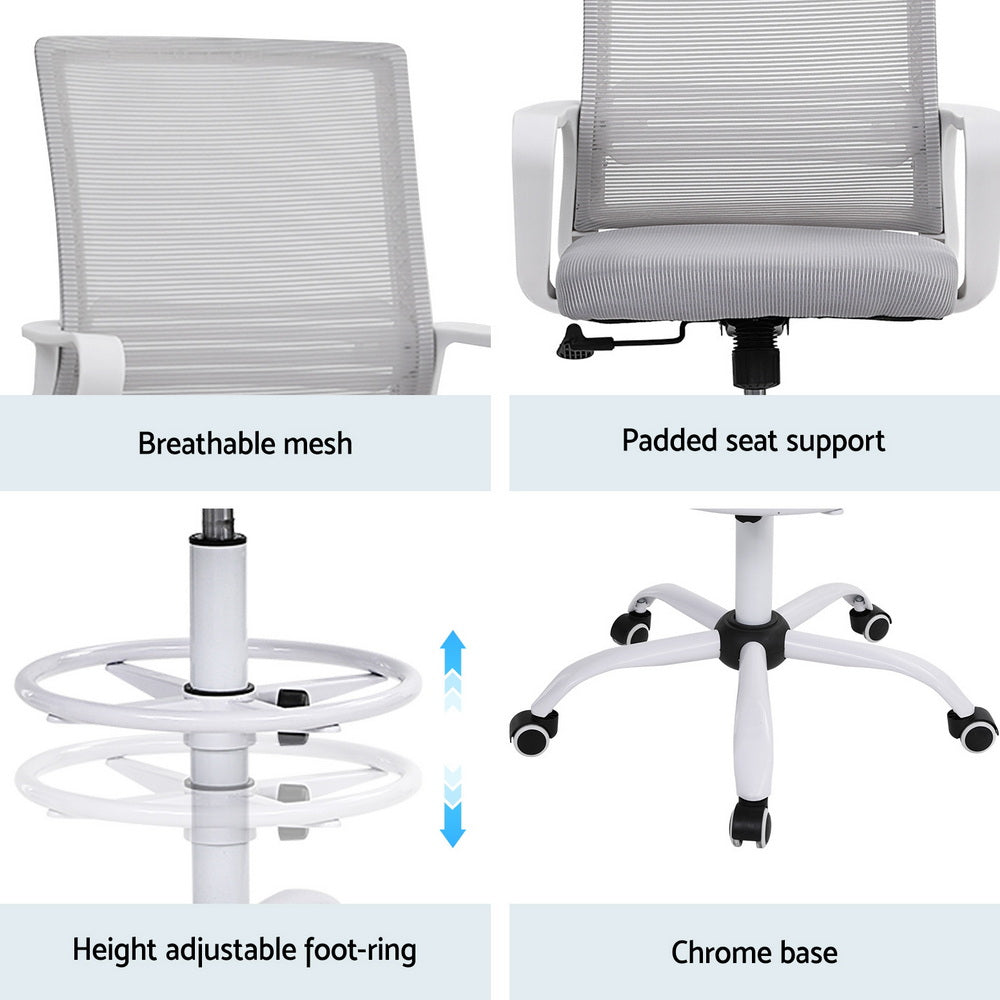 Artiss Office Chair Drafting Chairs Stool Computer Desk Studios Mesh White 6