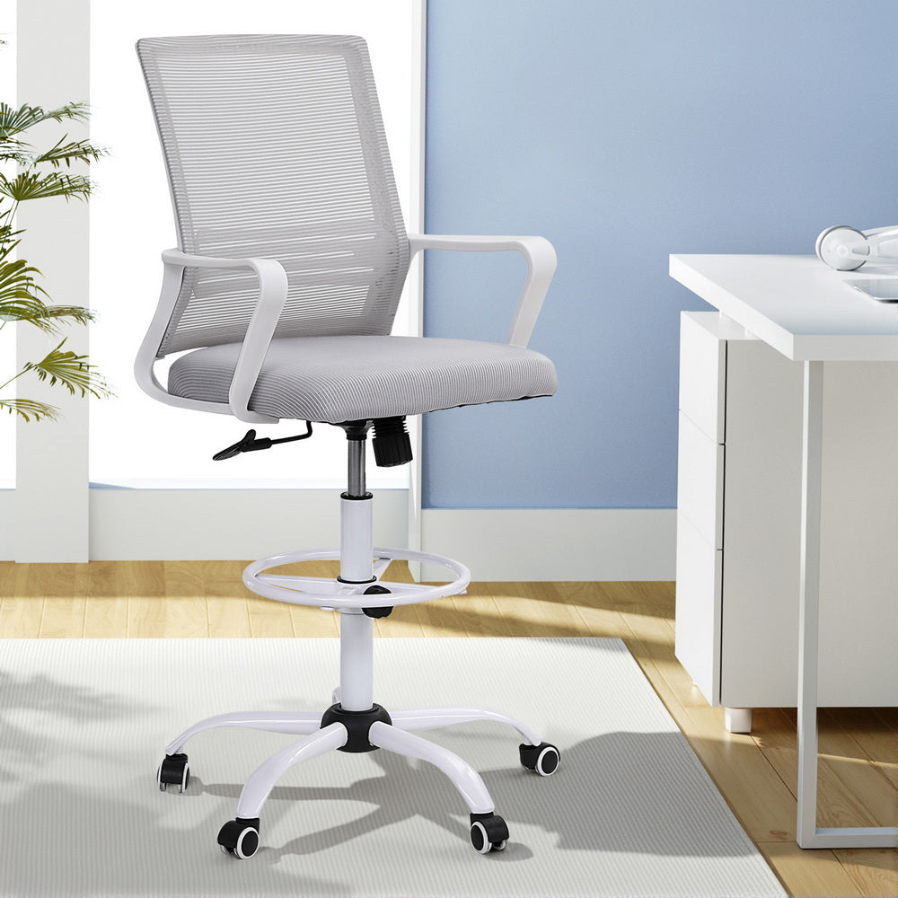 Artiss Office Chair Drafting Chairs Stool Computer Desk Studios Mesh White 7