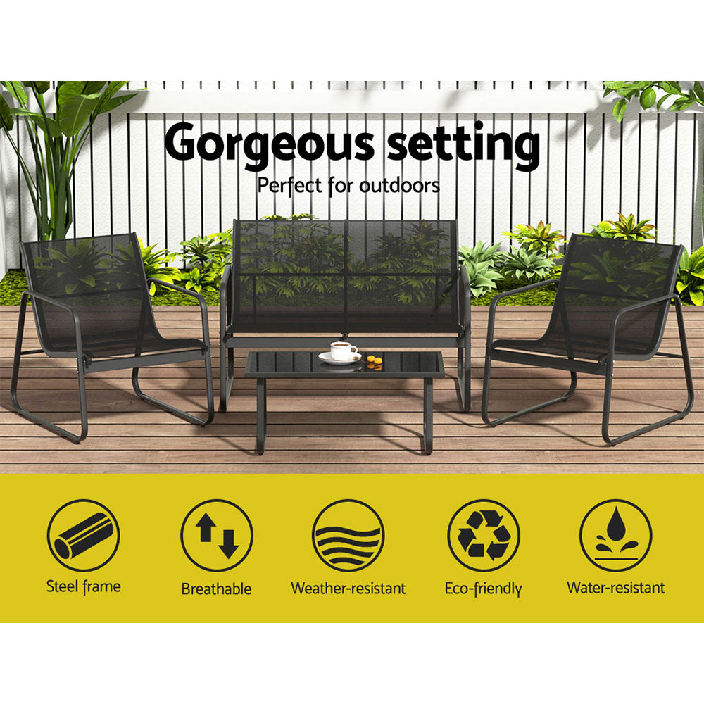 Gardeon Outdoor Sofa Set Lounge Setting Textilene Table and Chairs Garden Patio Furniture 4