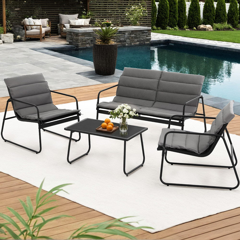 Gardeon 4PCS Outdoor Sofa Set Table and Chairs Cushion textilene Patio Furniture 7