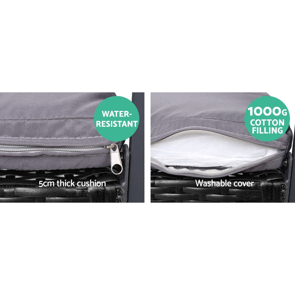 Gardeon 4 PCS Outdoor Sofa Set Rattan Furniture Glass Top Table Chairs Black 6