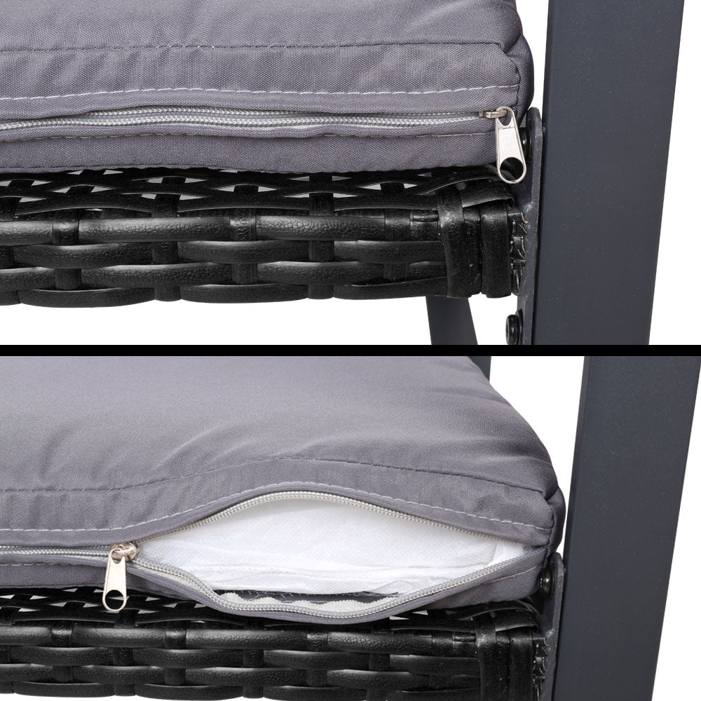 Gardeon 4 PCS Outdoor Sofa Set Rattan Furniture Glass Top Table Chairs Black 7