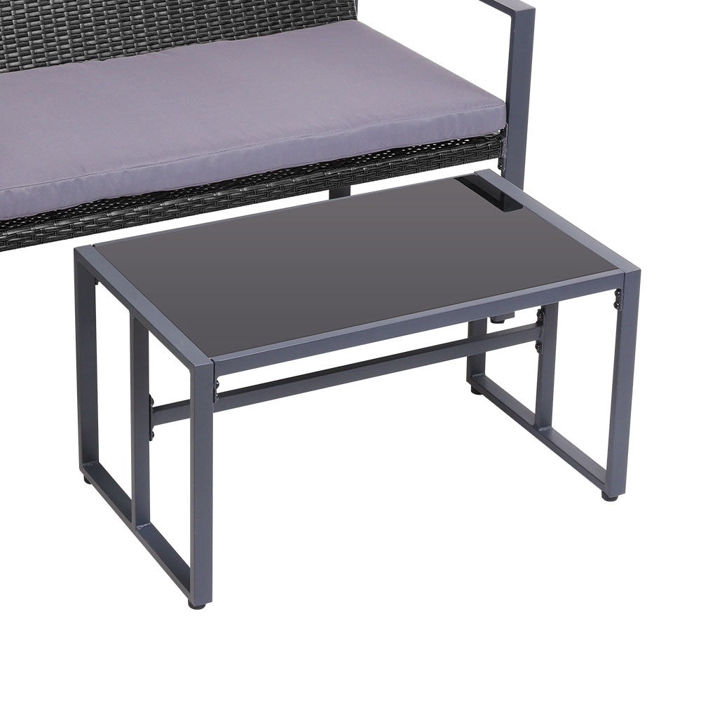 Gardeon 4 PCS Outdoor Sofa Set Rattan Furniture with Storage Cover Chairs Black 3