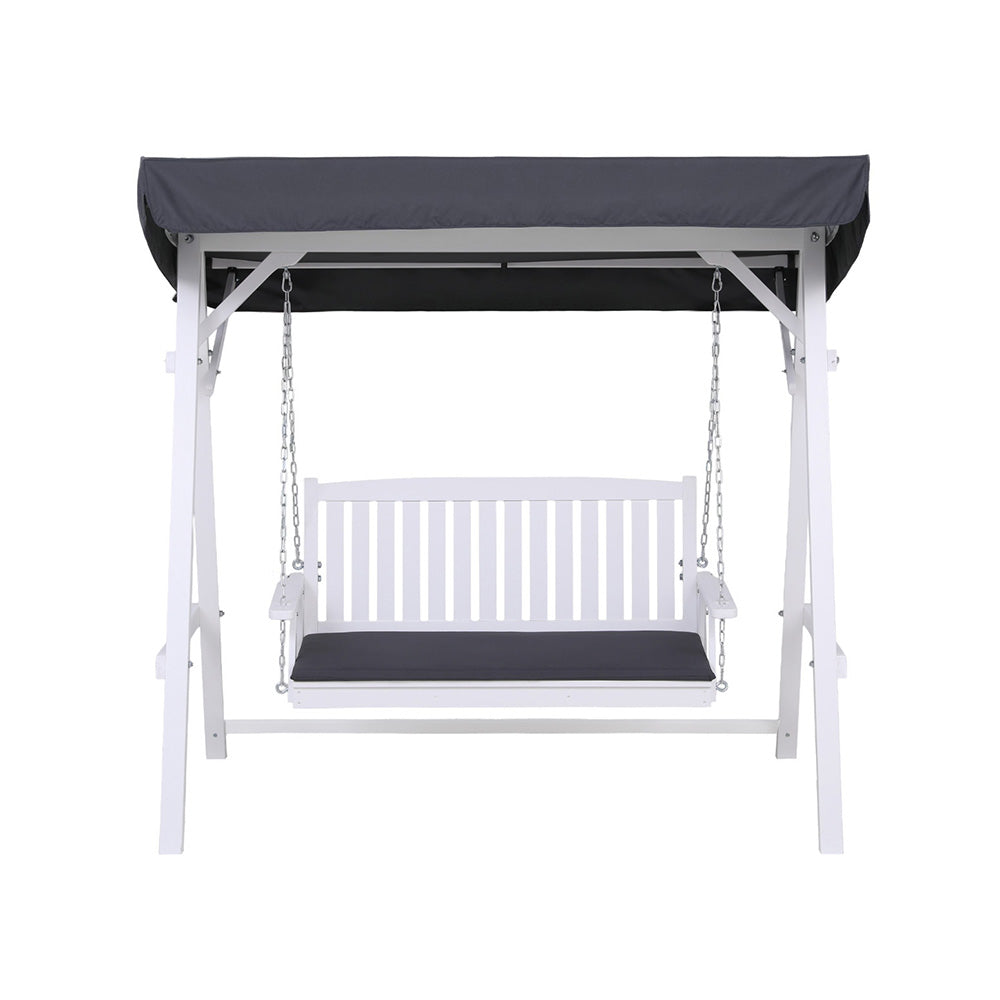 Gardeon Outdoor Wooden Swing Chair Garden Bench Canopy Cushion 3 Seater White 3