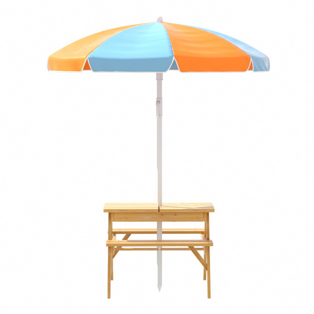 Keezi Kids Outdoor Table and Chairs Picnic Bench Umbrella Set Water Sand Pit Box 3
