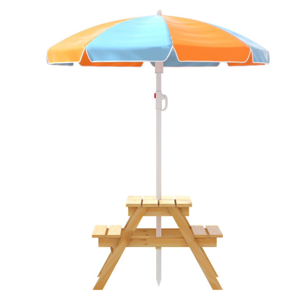 Keezi Kids Outdoor Table and Chairs Picnic Bench Umbrella Set Water Sand Pit Box 4