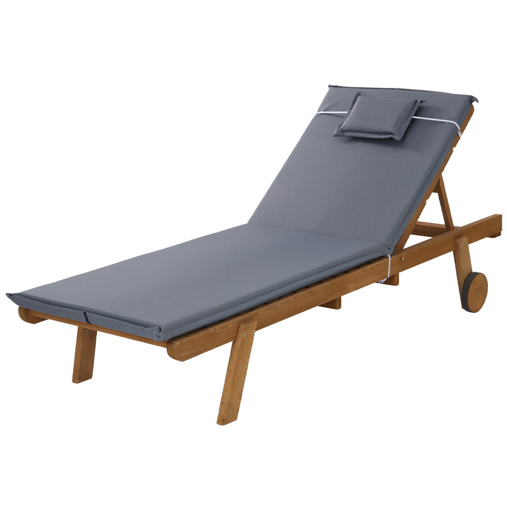 Gardeon Sun Lounge Wooden Lounger Outdoor Furniture Day Bed Wheels Patio Grey 7