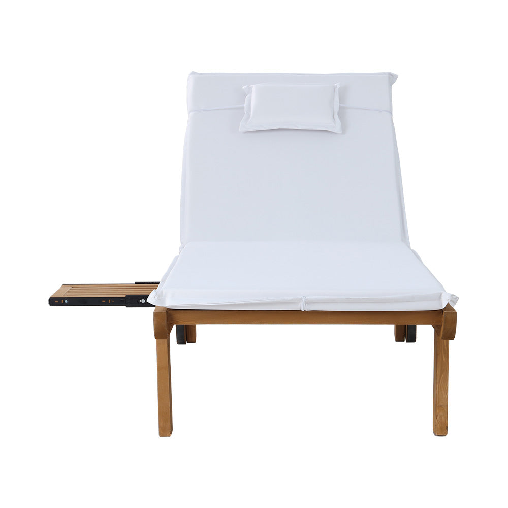 Gardeon Sun Lounge Wooden Lounger Outdoor Furniture Day Bed Wheels Patio White 3