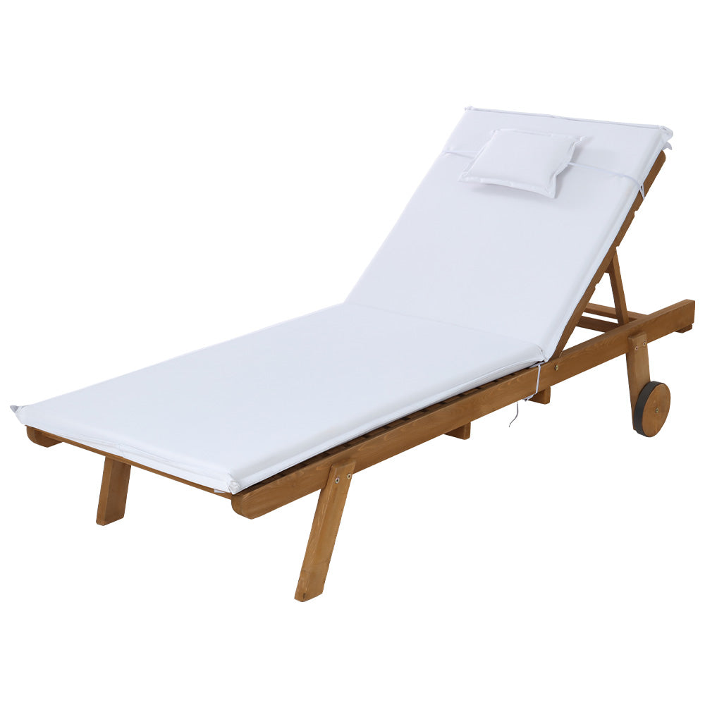 Gardeon Sun Lounge Wooden Lounger Outdoor Furniture Day Bed Wheels Patio White 7