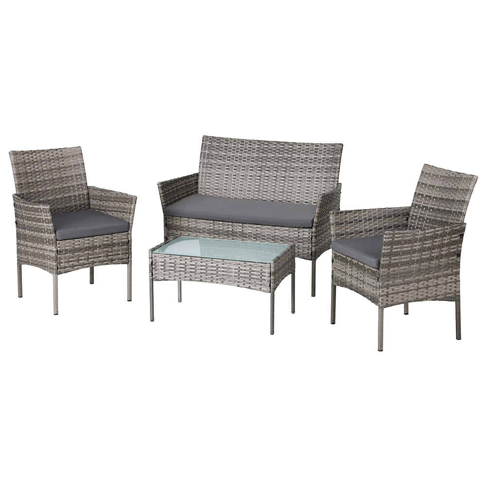 Gardeon 4 Seater Outdoor Sofa Set Wicker Setting Table Chair Furniture Grey 7