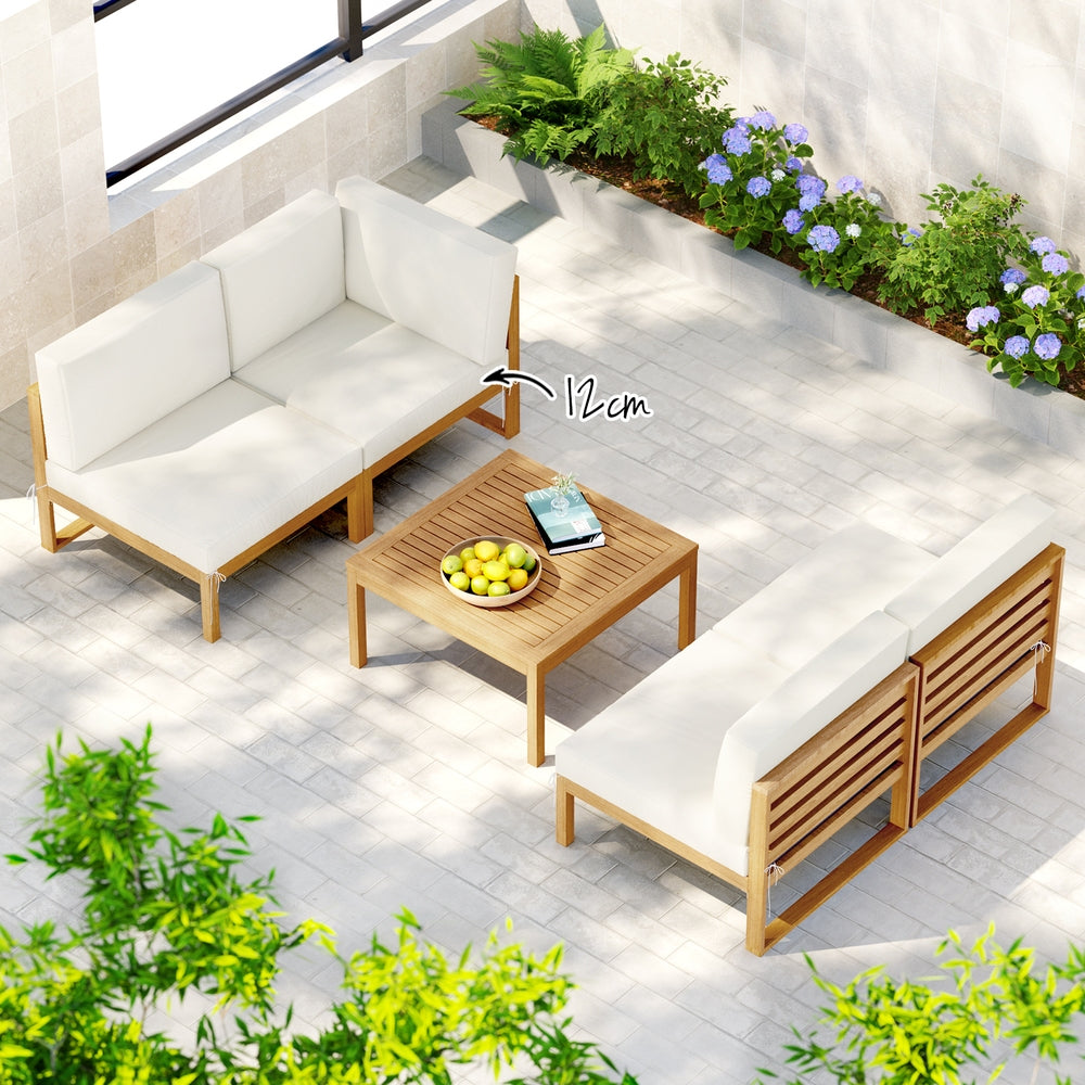 Gardeon 4-Seater Outdoor Sofa Set Wooden Lounge Setting 5PCS 4