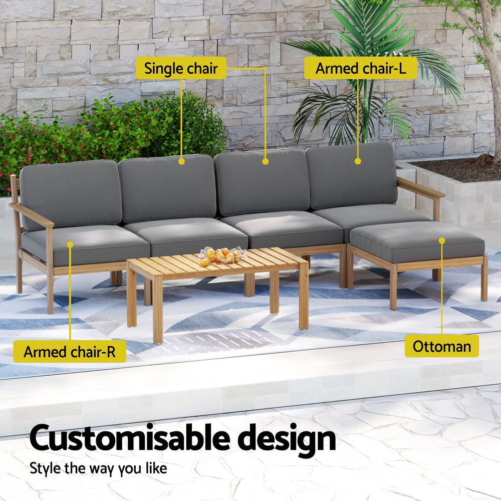 Gardeon 5-Seater Outdoor Sofa Set Wooden Lounge Setting 6PCS 4