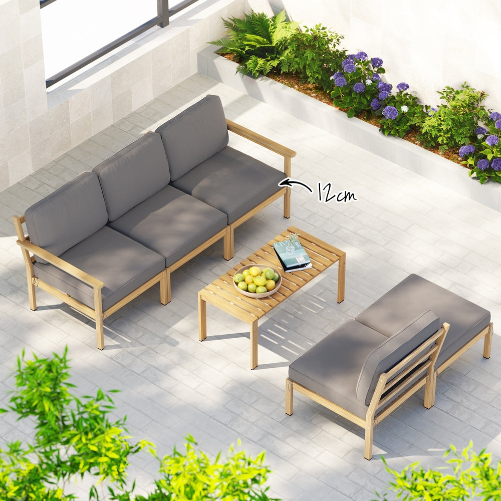 Gardeon 5-Seater Outdoor Sofa Set Wooden Lounge Setting 6PCS 5