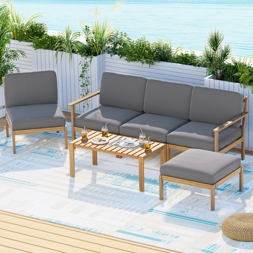 Gardeon 5-Seater Outdoor Sofa Set Wooden Lounge Setting 6PCS 7