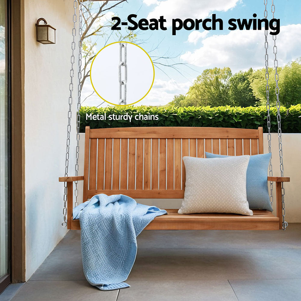 Gardeon Porch Swing Chair With Chain Outdoor Furniture Wooden Bench 2 Seater 4