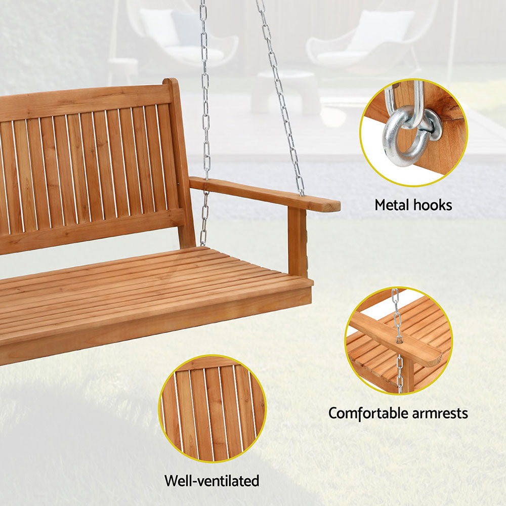 Gardeon Porch Swing Chair With Chain Outdoor Furniture Wooden Bench 2 Seater 5