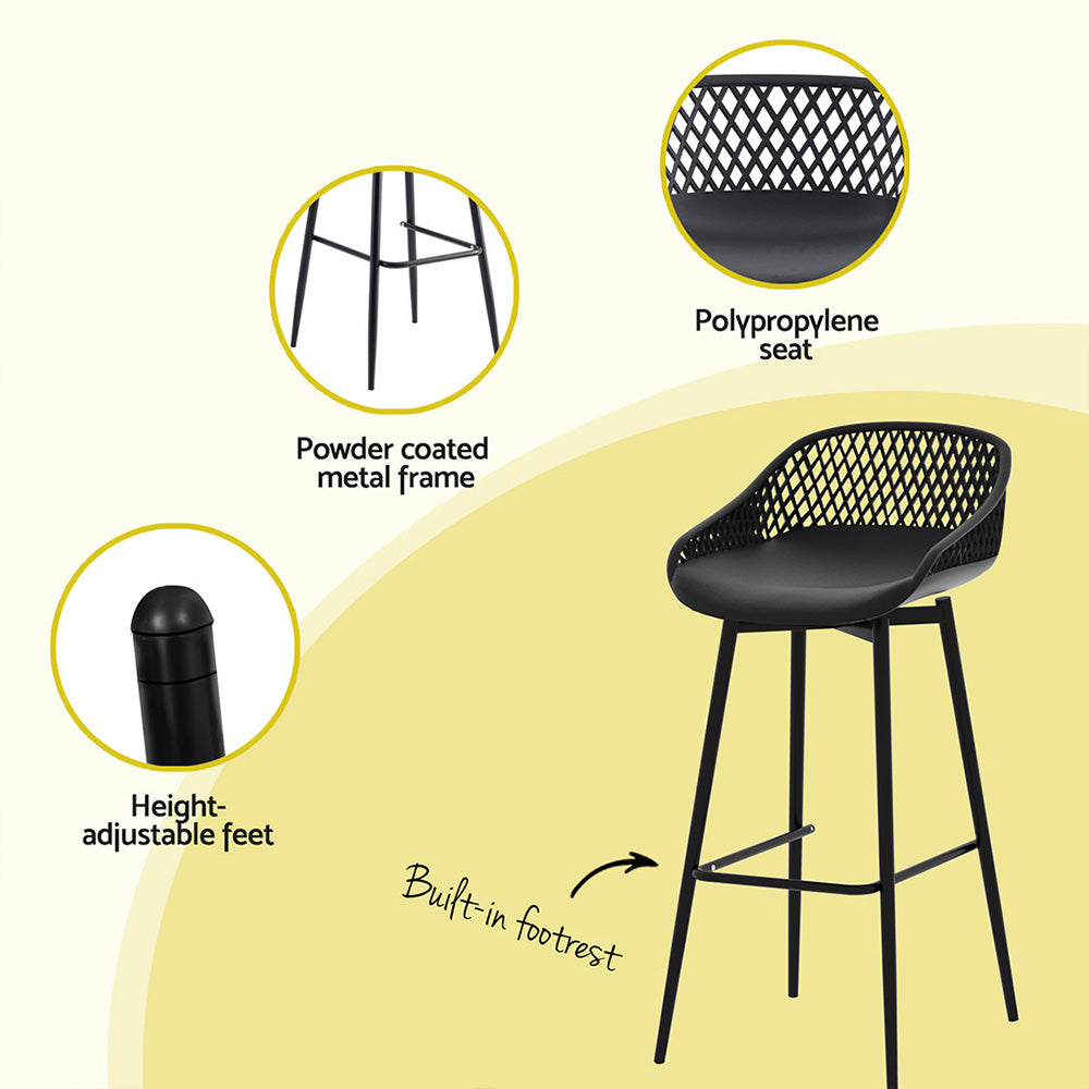 Gardeon 2x Outdoor Bar Stools Plastic Black 6