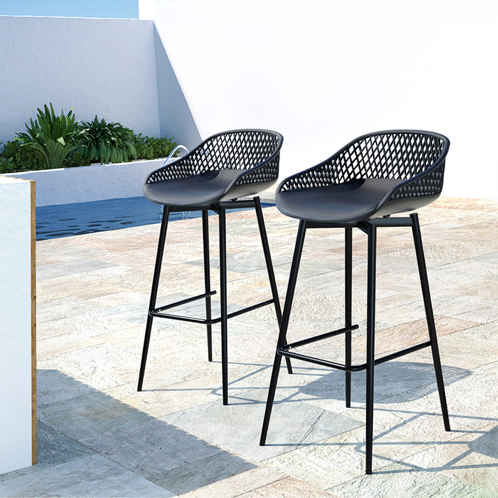 Gardeon 2x Outdoor Bar Stools Plastic Black 7