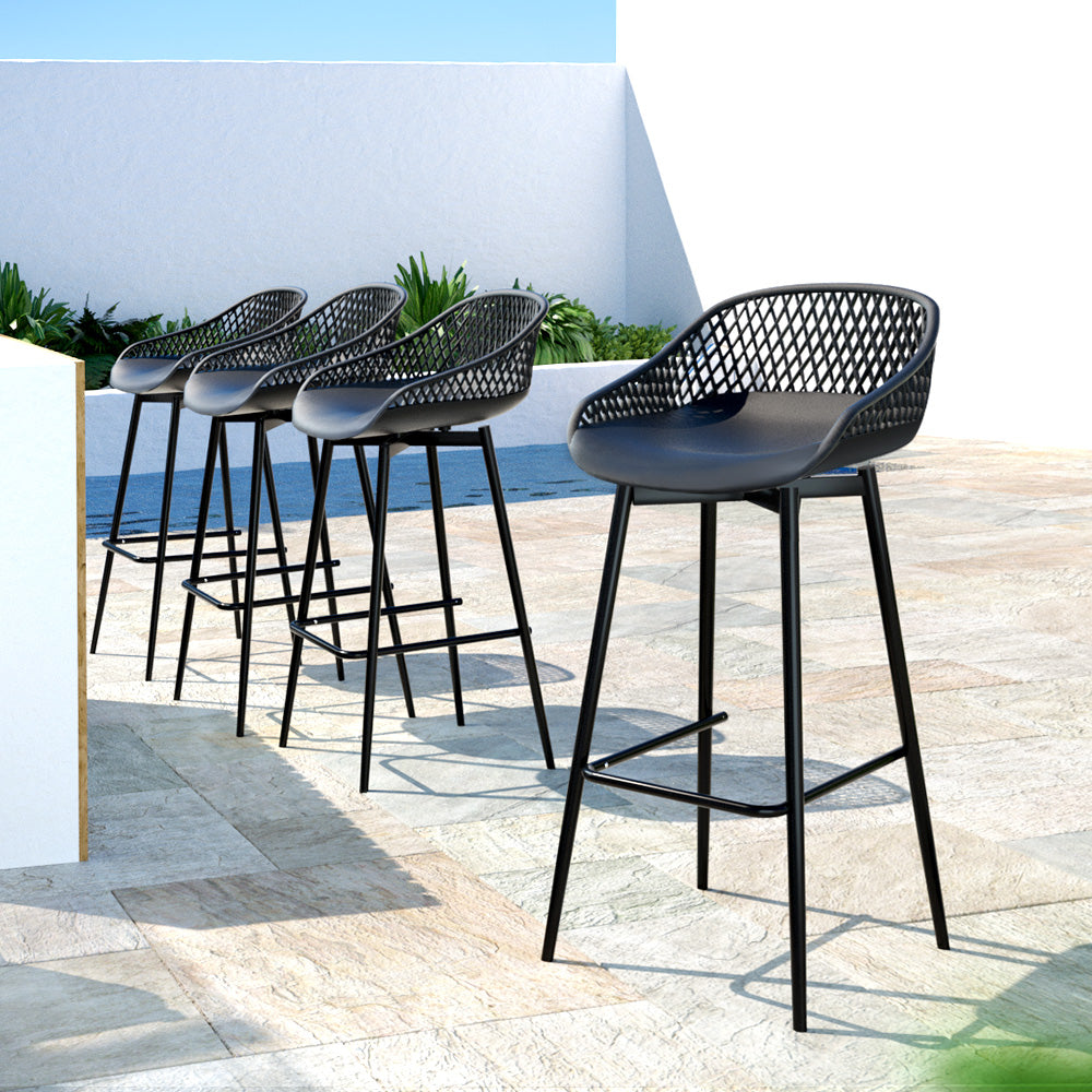 Gardeon 4x Outdoor Bar Stools Plastic Black 6