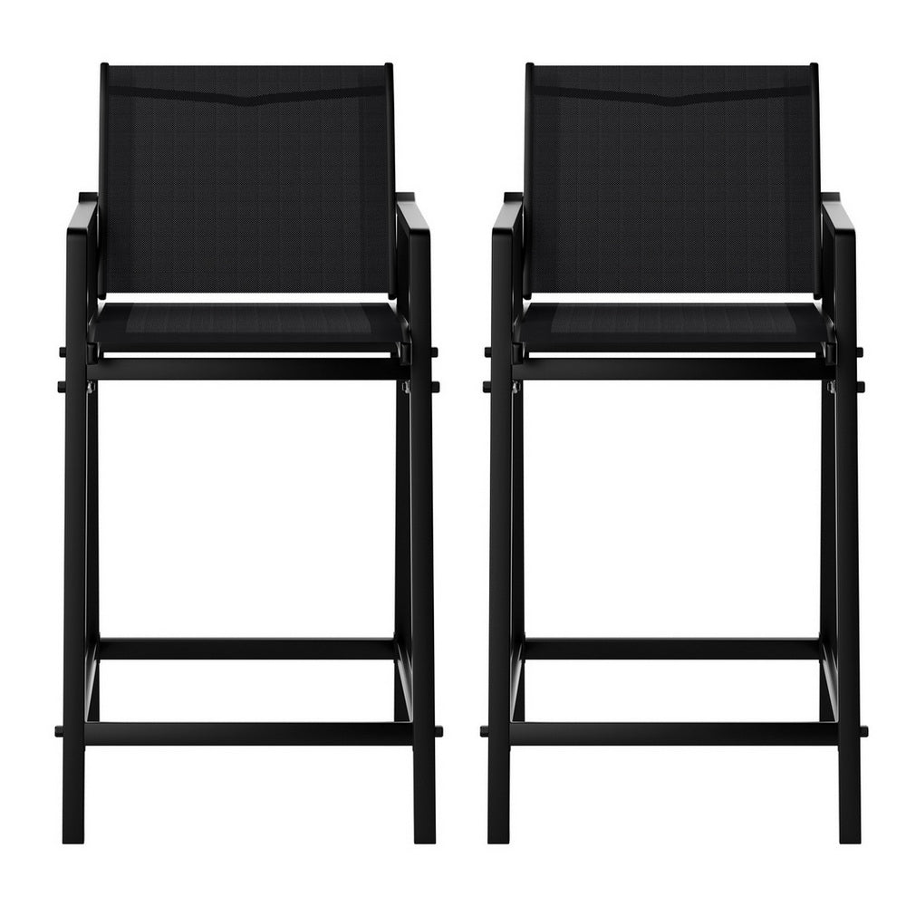 Gardeon 2PC Outdoor Bar Stools Steel Dining Chairs Patio Furniture Garden Black 3