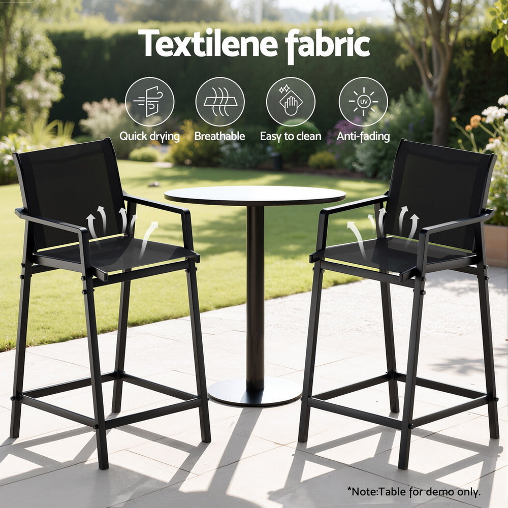 Gardeon 2PC Outdoor Bar Stools Steel Dining Chairs Patio Furniture Garden Black 5