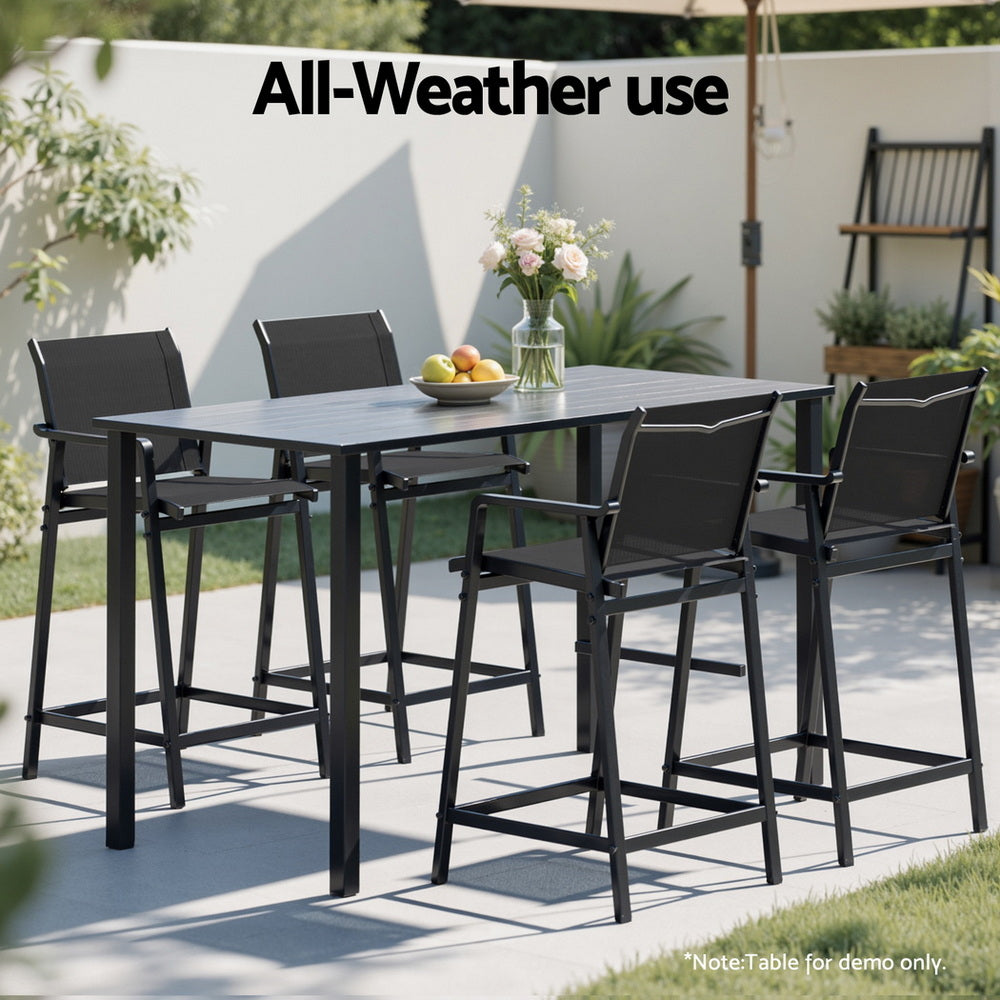 Gardeon 2PC Outdoor Bar Stools Steel Dining Chairs Patio Furniture Garden Black 6