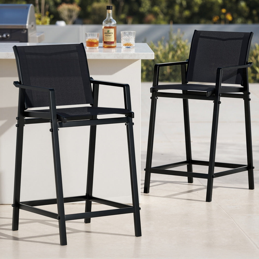 Gardeon 2PC Outdoor Bar Stools Steel Dining Chairs Patio Furniture Garden Black 7