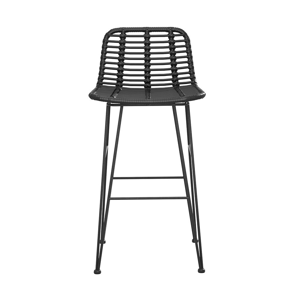 Gardeon 2x Outdoor Bar Stools Rattan Black 3