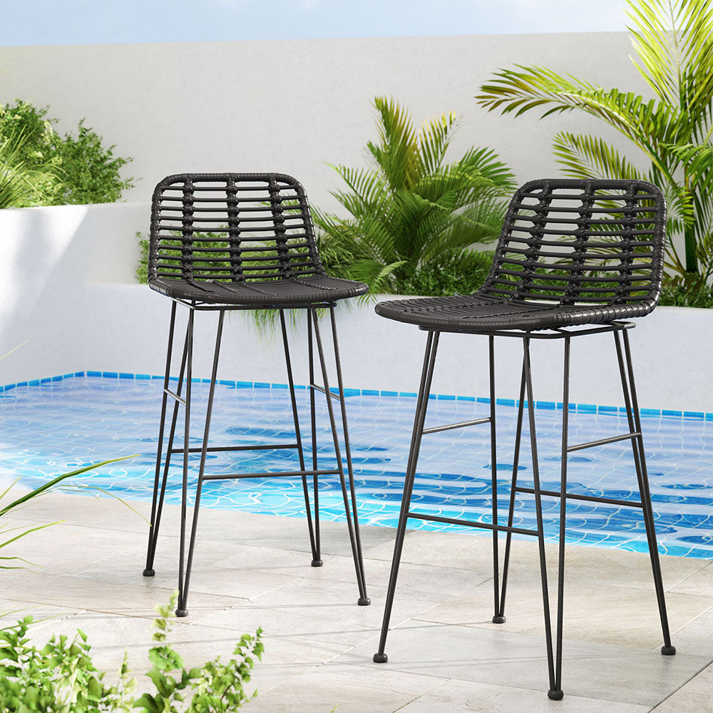 Gardeon 2x Outdoor Bar Stools Rattan Black 7