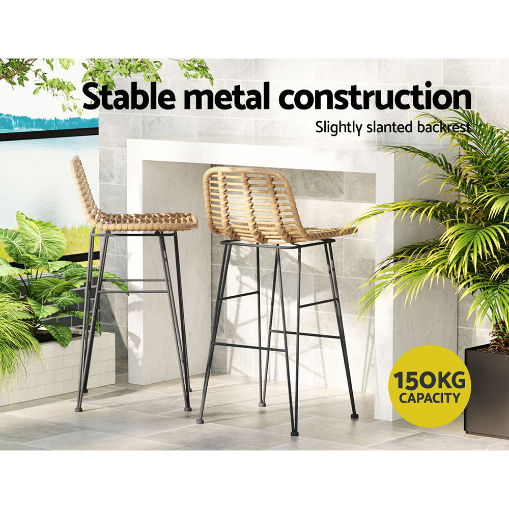 Gardeon 2x Outdoor Bar Stools Rattan Nature 6