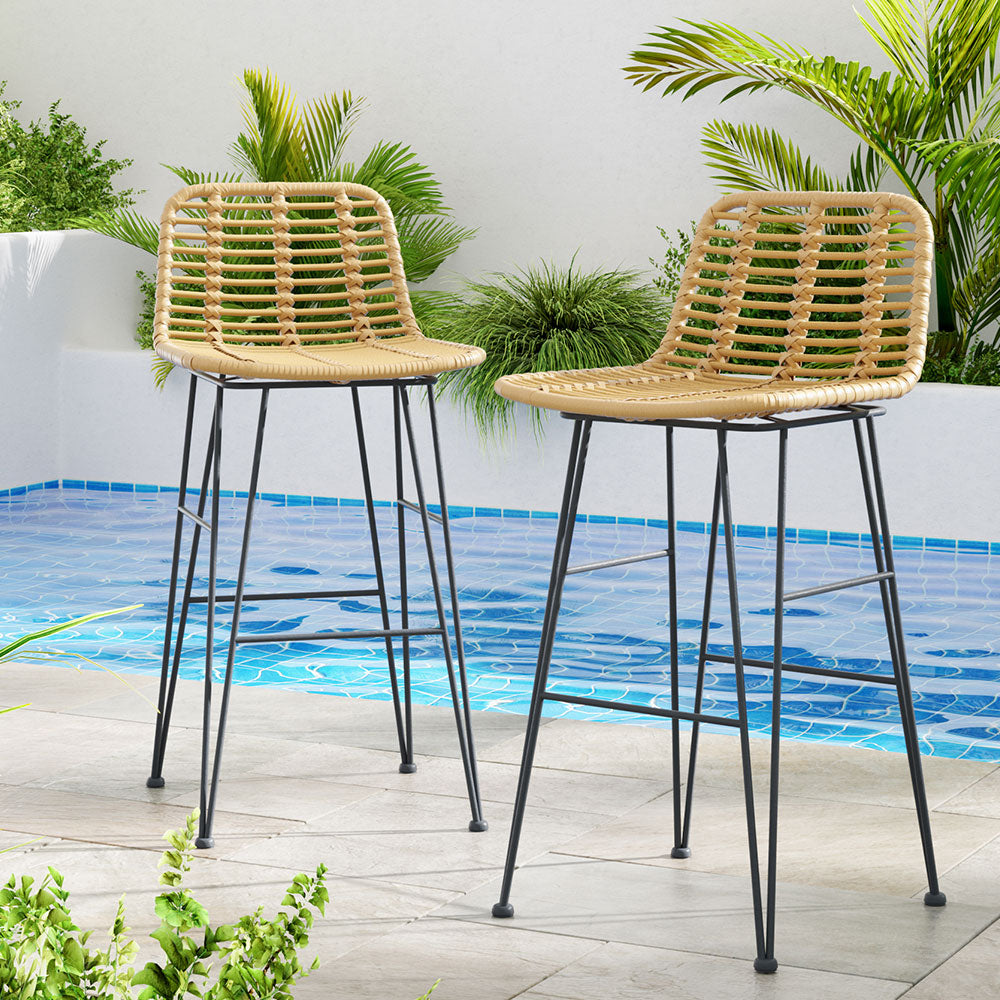 Gardeon 2x Outdoor Bar Stools Rattan Nature 8