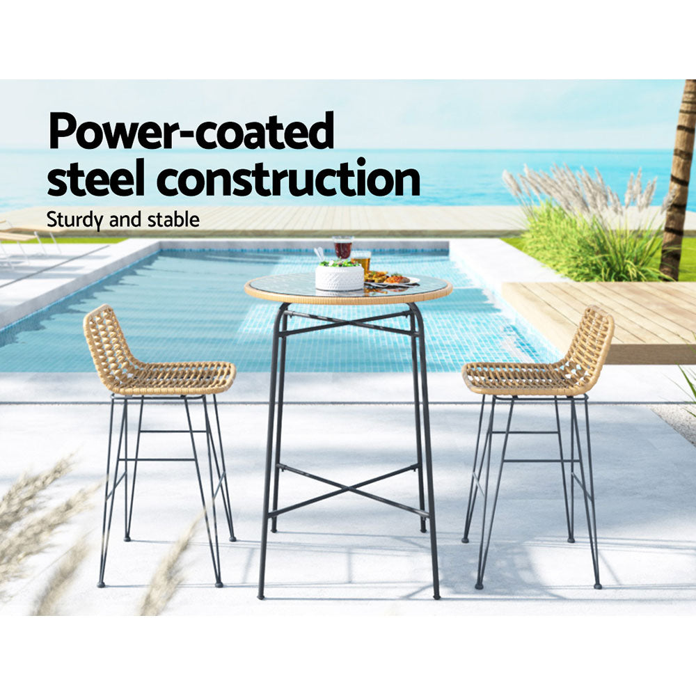 Gardeon 3-Piece Outdoor Bar Set Wicker Table Chairs Patio Bistro 4
