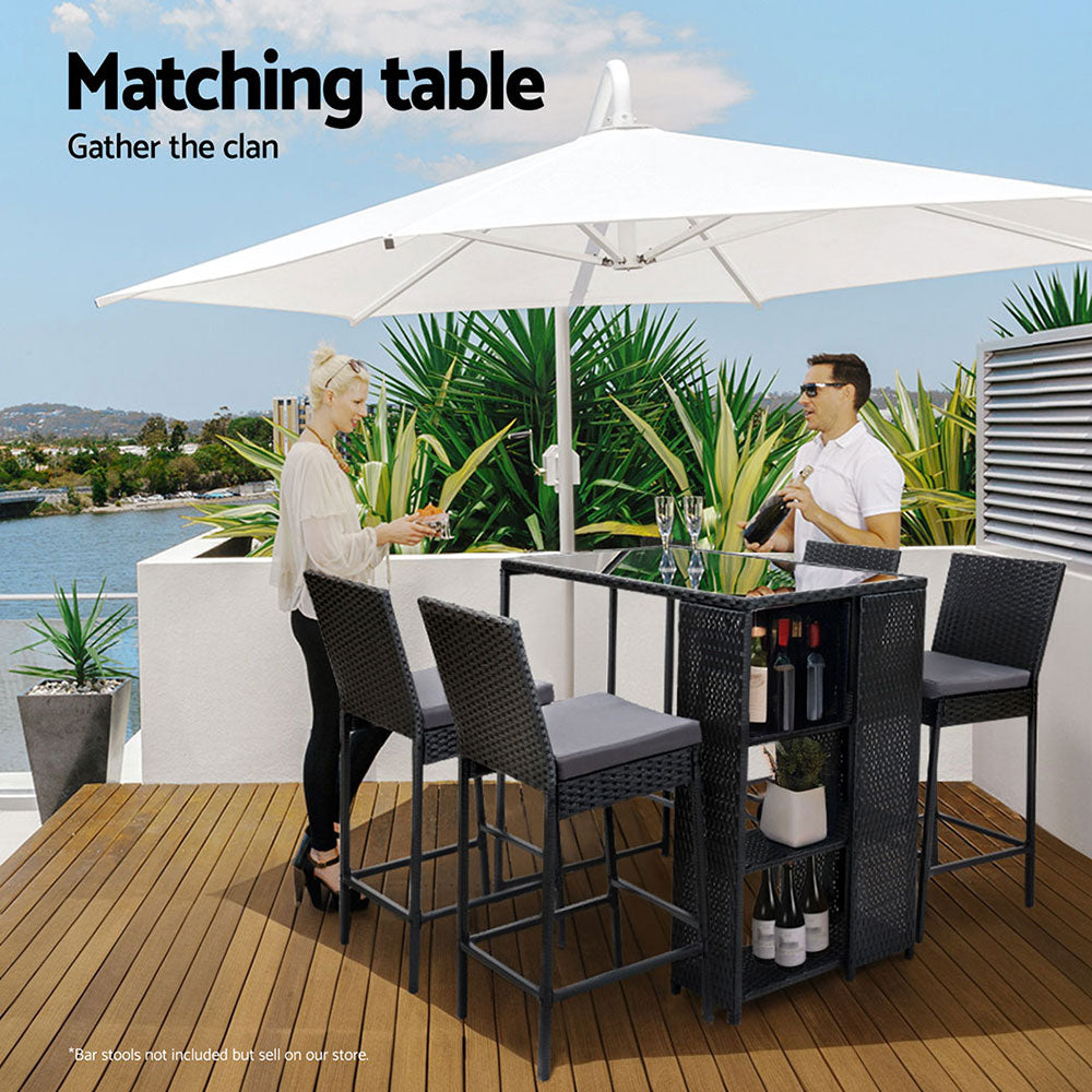 Gardeon Outdoor Bar Table Wicker Dining Bistro Glass Desk Steel Patio Furniture Black 6