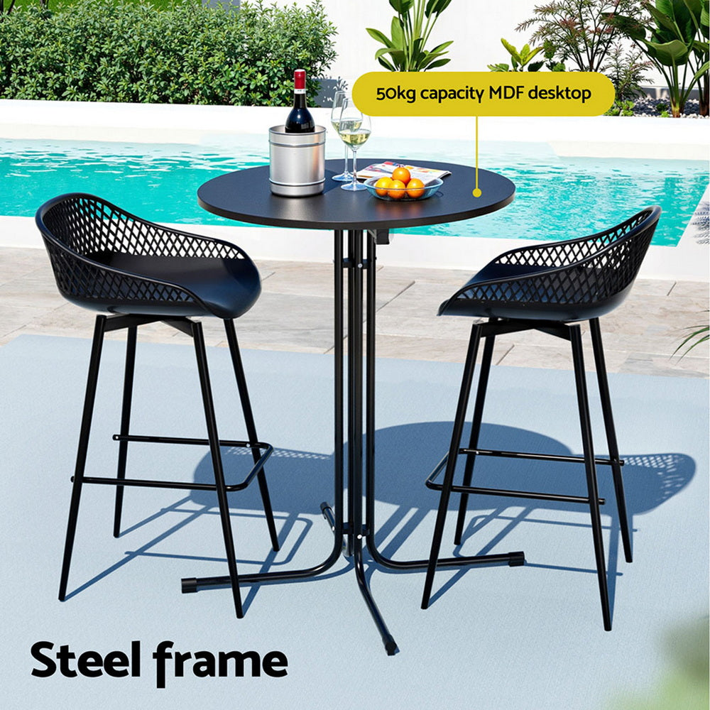 Gardeon 3PC Outdoor Bar Set Stools Dining Chairs Table Patio Furniture Bistro Set Black 4