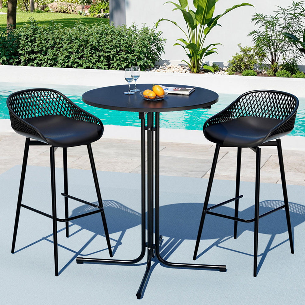 Gardeon 3PC Outdoor Bar Set Stools Dining Chairs Table Patio Furniture Bistro Set Black 7